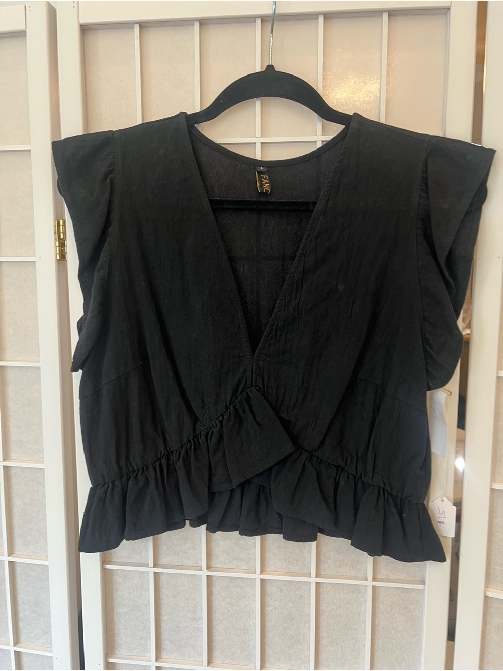 Amazon Black Ruffle-Trim Wrap Crop Top